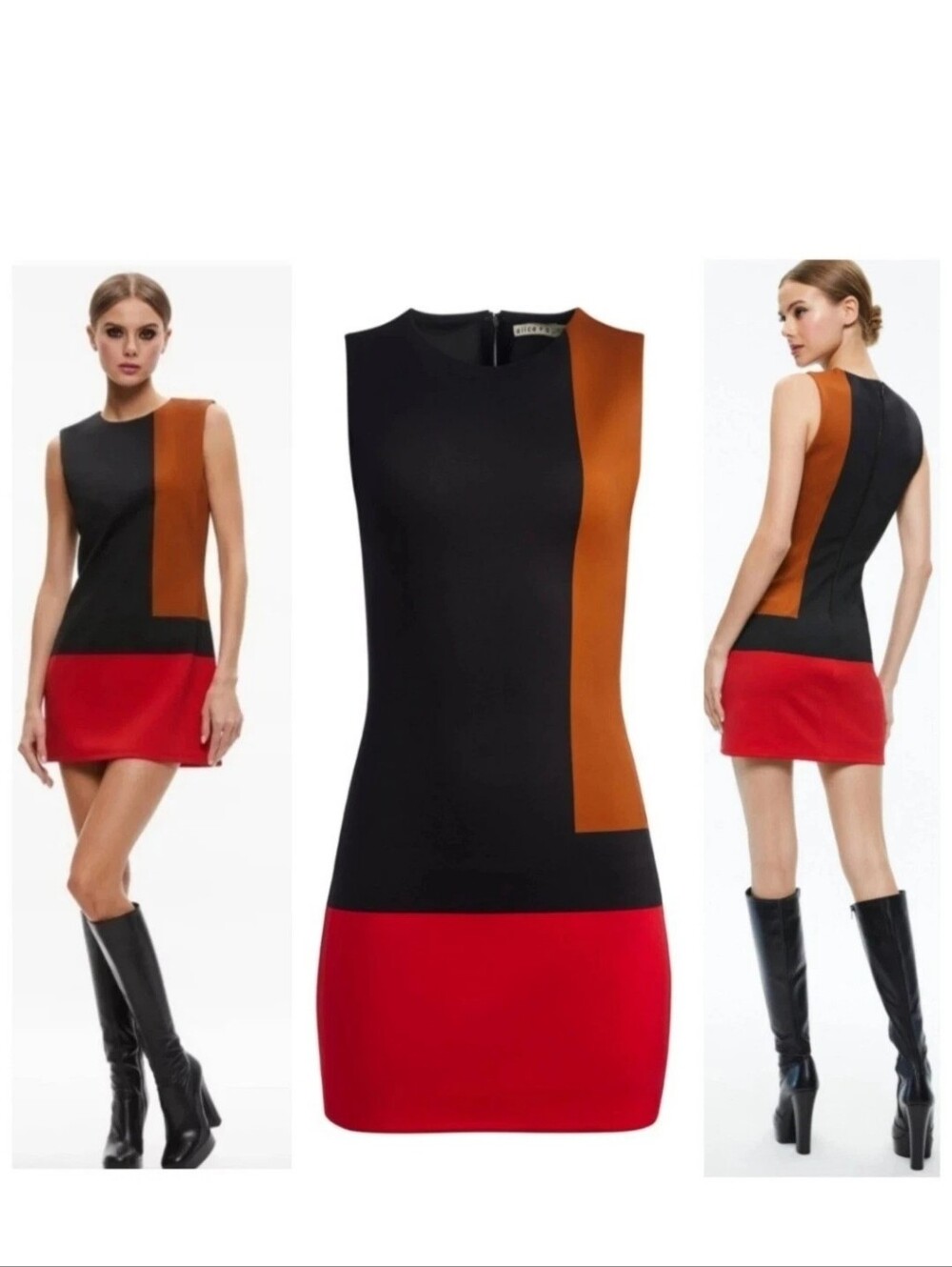 Colorblock Shift Dress in Black, Rust & Red